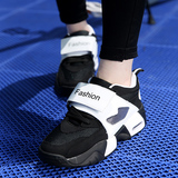 韩国新款魔术贴原宿女鞋情侣黑白运动鞋女气垫休闲跑步鞋复古潮鞋