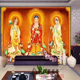 金色佛堂佛像背景墙纸 佛教文化壁纸装饰背景 大型壁画 西方三圣