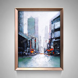 玄关抽象现代简约油画装饰画手绘城市高楼风景壁画有框挂画卧室画