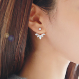 韩国代购925纯银耳饰防过敏甜美花朵水晶后挂式钻石耳钉气质女款