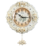 钟表欧式时尚挂钟摇摆创意客厅豪华高档挂表玫瑰花装饰个性石英钟