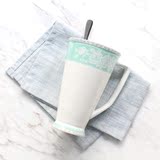 小清新马克杯 浅绿色高骨瓷超大容量陶瓷杯子茶杯水杯拿铁咖啡杯