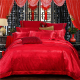 博洋家纺欧式婚庆四件套全棉提花纯棉大红被套床单1.8m床上用品