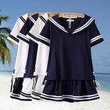 日系学生英伦校服夏装水手服少女JK制服套装海军领T恤衫短裤裙子