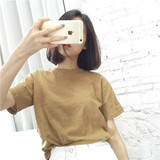 韩国夏季纯色短袖T恤女宽松竹节棉圆领套头百搭半袖打底衫上衣