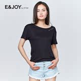 艾格E＆joy女装2016夏新品圆领后背镂空纯色短袖T恤16082807895