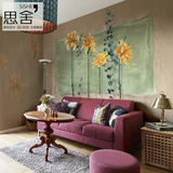 思舍背景墙纸欧式油画花卉装饰画沙发客厅大型定制壁画手绘迎春花