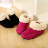 2015冬款 潮 女童儿童韩版羊毛磨砂牛皮加绒加厚豆豆鞋皮鞋 棉鞋