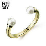RSNY美国时尚饰品品牌 欧美双头珍珠开口光面手镯手环饰品玫瑰金