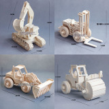diy木制拼装仿真工程车模型学生益智组装玩具木头叉车铲车挖土机