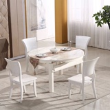 大理石面实木餐桌可伸缩白色烤漆现代简约小户型金华义乌送货安装