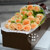 情人节合肥同城留香鲜花店速递送花19朵红玫瑰花香槟玫瑰鲜花礼盒
