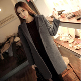 韩版正品女装新款冬季羊绒呢子大衣中长款拼接领修身西装毛呢外套
