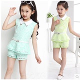 女童蕾丝套装夏季2016新款运动韩版两件套 儿童背心短裤小孩衣服