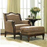 美式古典单人沙发仿古做旧布艺办公沙发椅欧式实木家具外贸出口