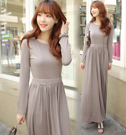 2014秋季新款长袖拖地连衣长裙修身显瘦长款气质波西米亚女连衣裙