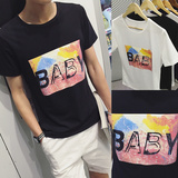 2016夏季新款GD权志龙同款情侣短袖 baby字母印花男女韩版修身T恤