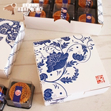 80克4粒蓝色青花雪媚娘蛋糕饼干西点月饼烘培烘焙食品包装纸盒子
