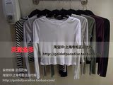 HM H&M专柜正品代购 2015秋冬女装 DIVIDED短款罗纹长袖t恤衫