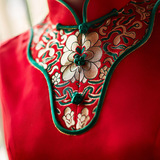 2015夏季新款女 中国风红色旗袍中式改良婚礼新娘敬酒服 无袖短款