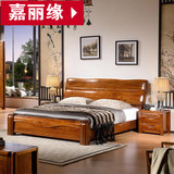 现代新中式全实木床榆木1.8/1.5米双人婚床 高箱储物卧室成人家具