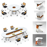 新款扇形折叠培训桌组合圆形椭圆形会议台长条桌洽谈桌移动办公桌