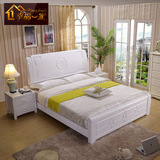 全实木床白色双人婚床 1.5米1.8米高档橡木床 现代中式高箱储物床