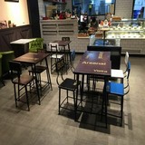 北欧定制铁艺实木餐厅餐桌椅复古咖啡厅酒吧阳台桌椅靠背休闲椅
