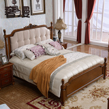 奢漫实木床 美式布艺床软靠背 美式乡村深色复古1.8米双人床简约