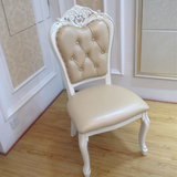 欧式餐椅实木皮质雕花咖啡椅美式乡村椅描银酒店椅办公洽谈皮椅