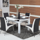 多功能伸缩餐桌椅 黑白钢化玻璃中小户型饭桌 烤漆圆台桌子餐台椅