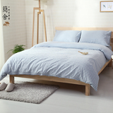 简约无印裸睡水洗棉格子四件套日式纯棉良品床上用品床笠床单