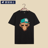 夏装新款韩版卡通嘻哈猴子印花短袖T恤男青少年纯棉大码体恤衫