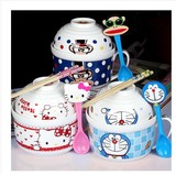陶瓷泡面碗带盖勺瓷碗卡通创意泡面杯套装日式大号陶瓷方便面碗