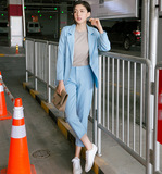 2016韩版新款通勤一粒扣百搭纯色休闲西装西裤两件套装女OL西装