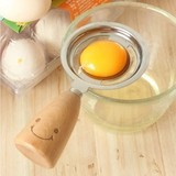 出口zakka创意厨房餐具可爱笑脸木柄不锈钢分蛋器 蛋清分离器
