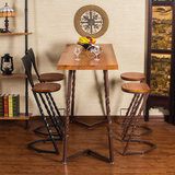 美式铁艺吧台椅实木靠背高脚凳家用创意奶茶咖啡餐饮高脚桌椅组合