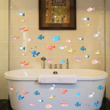 卫生间浴缸瓷砖玻璃门柜门防水海洋鱼墙贴纸卡通可爱动物快乐小鱼