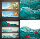 鱼和海洋海星沙滩插画平面设计矢量图片素材