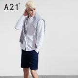 A21男装修身纯棉长袖衬衫 2016春装新品男士时尚休闲白色百搭衬衣