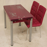 饰美家家具 紫红色餐桌长方形便宜桌子钢化玻璃现代简约风格