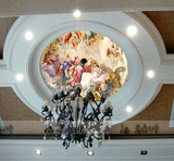 纸客厅卧室天使壁画耶稣酒店油画吊顶墙纸欧式大型壁画天花板壁