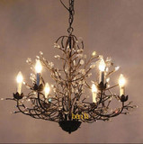 美式复古铁艺创意树枝水晶吊灯 北欧宜家客厅餐厅别墅酒店工程灯
