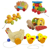 木质宝宝手拉绳拉线学步玩具婴儿幼儿益智动物模型拖拉车1-2-3岁