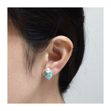 日本代购直邮18k黄金绿松石珍珠镶嵌天然钻石耳夹耳环女无需耳洞