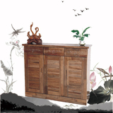 香樟木家具纯实木鞋柜三门百叶简约现代组装大容量储物柜定制热销