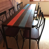 欧式餐桌椅组合实木饭桌奶茶店咖啡厅桌椅彩色洽谈桌铁艺办公桌子