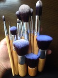 天然竹柄化妆刷11支套装EMD粉底刷平底刷腮红刷上化妆工具