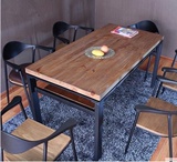 北欧复古铁艺实木双层收纳餐桌椅组合书桌会议桌咖啡桌小户型家用