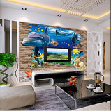 立体3D大型壁画海洋海底世界壁纸儿童房客厅沙发电视背景墙纸
